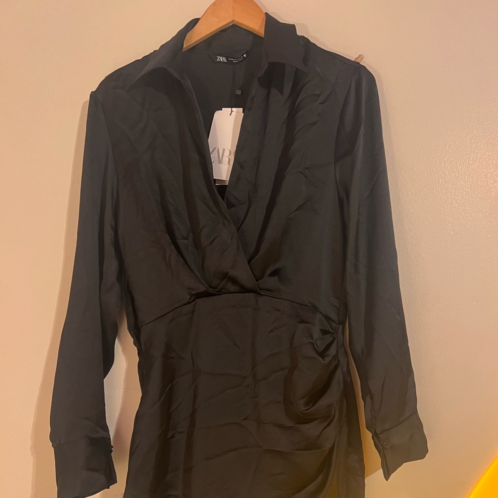 Long sleeve silky black dress